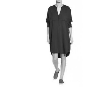 JAMES PERSE | 1 / S | Crepe Tunic Swing Henley Long Sleeve Shift Dress Black